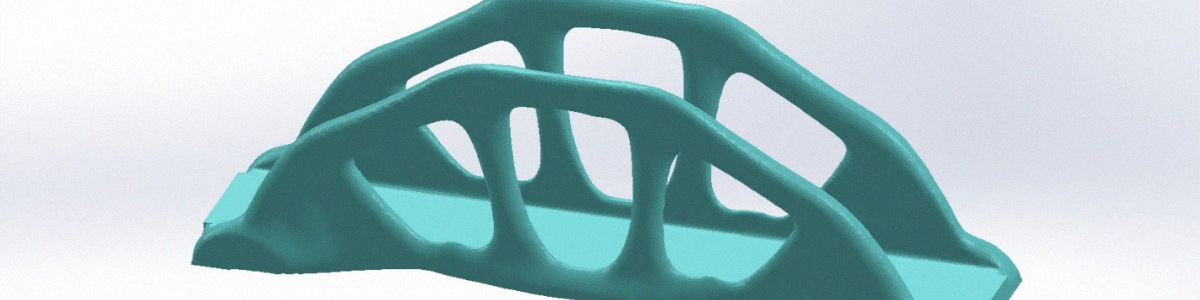 Result of topology optimization shows a structure resembling a bridge.